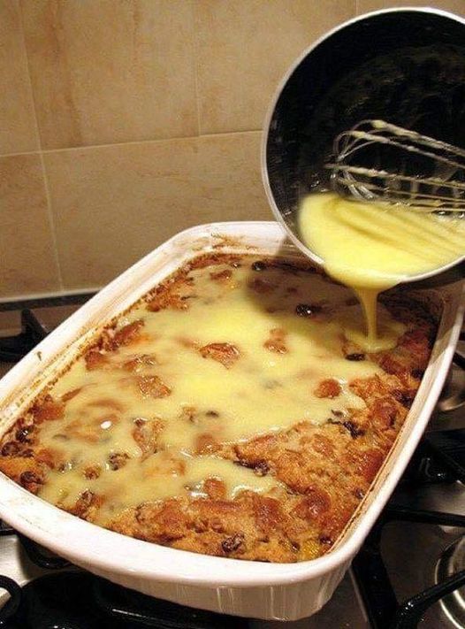 Old-Fashioned Bread Pudding with Vanilla Sauce
