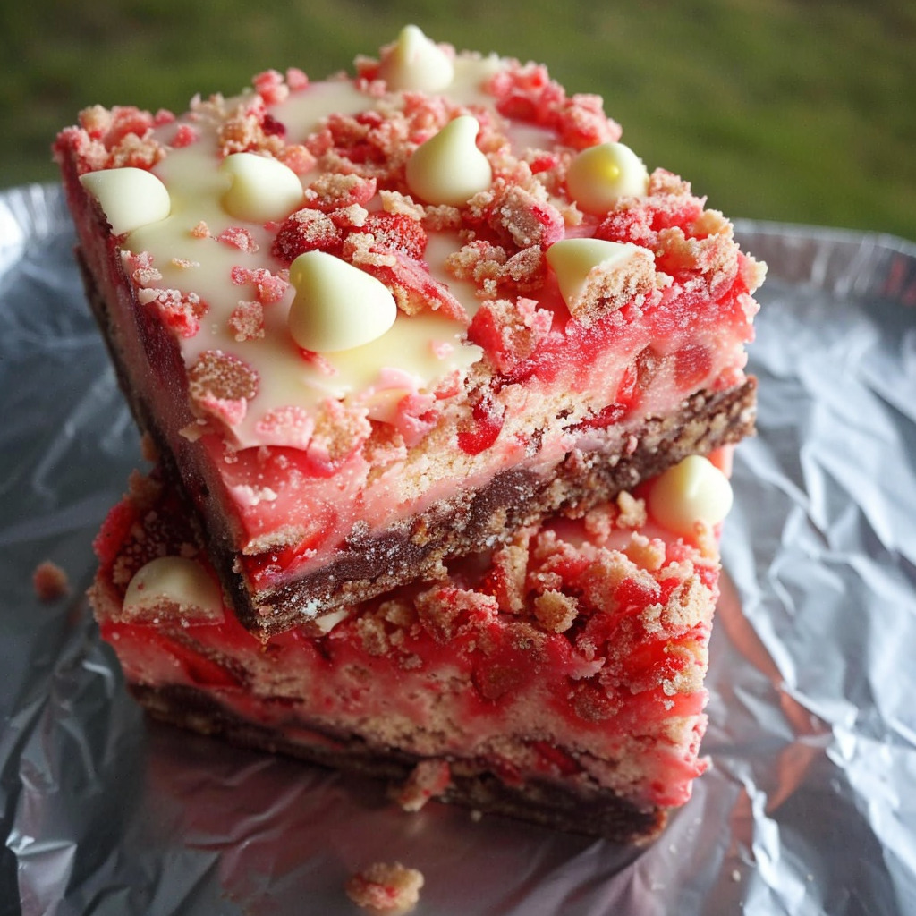 White Chocolate Strawberry Crunch Brownies
