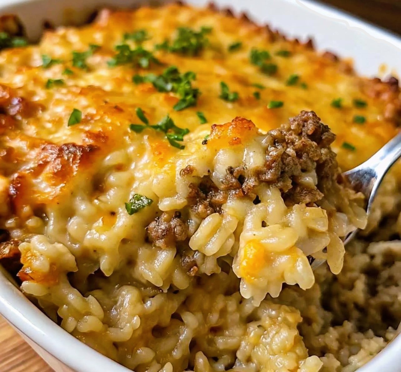 Cheesy Ground Beef Rice Casserole Easy Dinner Recipe